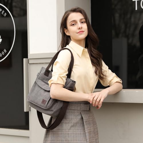 ZHIERNA Women's Canvas Tote Purse Casual Shoulder Crossbody Bags Small Handbag, Multi-pocket Top Handle Work Bag - Image 2