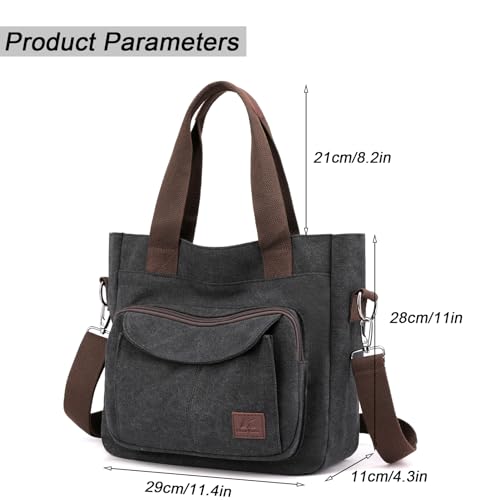 ZHIERNA Women's Canvas Tote Purse Casual Shoulder Crossbody Bags Small Handbag, Multi-pocket Top Handle Work Bag - Image 3