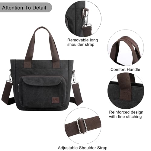 ZHIERNA Women's Canvas Tote Purse Casual Shoulder Crossbody Bags Small Handbag, Multi-pocket Top Handle Work Bag - Image 4