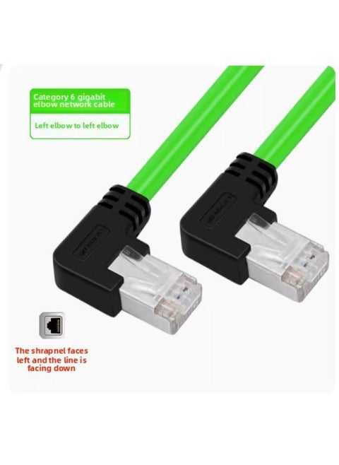 Super Six-class Network Cable Elbow High Flexible Drag Chain Shield Gigabit Industrial Camera Network Cable Office Router Network Jumper-Color:Green (left To Left)-Line Length:10 M