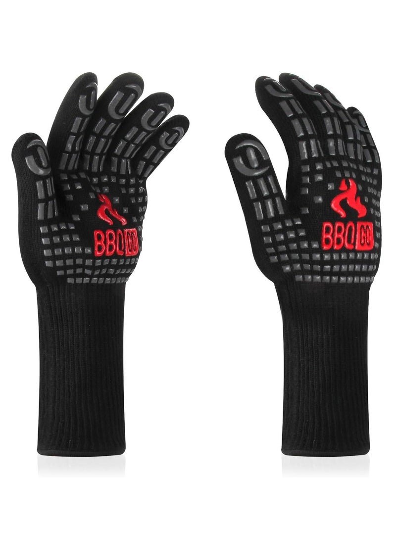 Meetion MEETION BBQ Grill Gloves 1472℉ Extreme Heat Resistant Grilling Gloves Non-Slip Silicone Insulated Grill Mitts for Cooking Baking Grill Welding Smoker (Black)  - Image 1