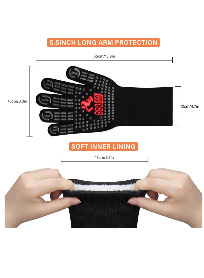 Meetion MEETION BBQ Grill Gloves 1472℉ Extreme Heat Resistant Grilling Gloves Non-Slip Silicone Insulated Grill Mitts for Cooking Baking Grill Welding Smoker (Black)  - Image 2