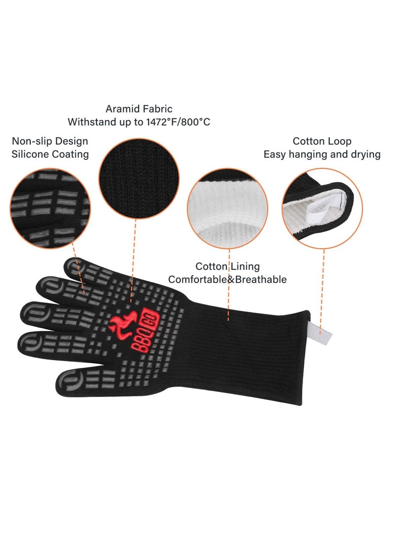 Meetion MEETION BBQ Grill Gloves 1472℉ Extreme Heat Resistant Grilling Gloves Non-Slip Silicone Insulated Grill Mitts for Cooking Baking Grill Welding Smoker (Black)  - Image 3