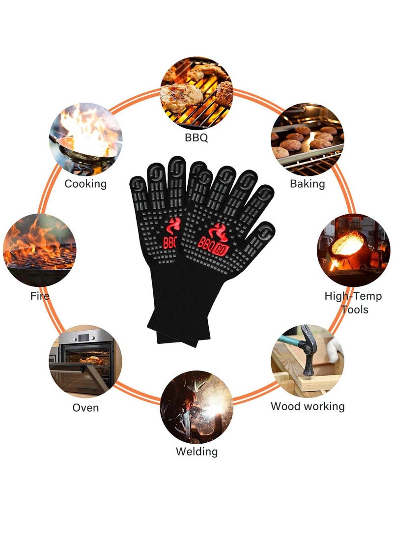 Meetion MEETION BBQ Grill Gloves 1472℉ Extreme Heat Resistant Grilling Gloves Non-Slip Silicone Insulated Grill Mitts for Cooking Baking Grill Welding Smoker (Black)  - Image 4