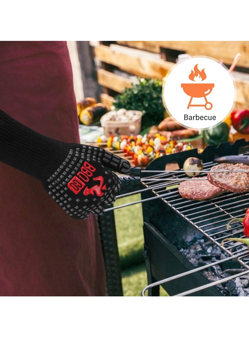 MEETION BBQ Grill Gloves 1472℉ Extreme Heat Resistant Grilling Gloves Non-Slip Silicone Insulated Grill Mitts for Cooking Baking Grill Welding Smoker (Black)