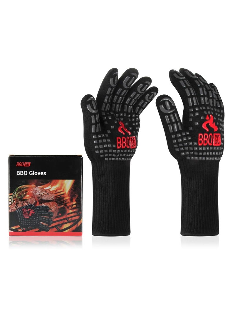 MEETION BBQ Grill Gloves 1472℉ Extreme Heat Resistant Grilling Gloves Non-Slip Silicone Insulated Grill Mitts for Cooking Baking Grill Welding Smoker (Black)