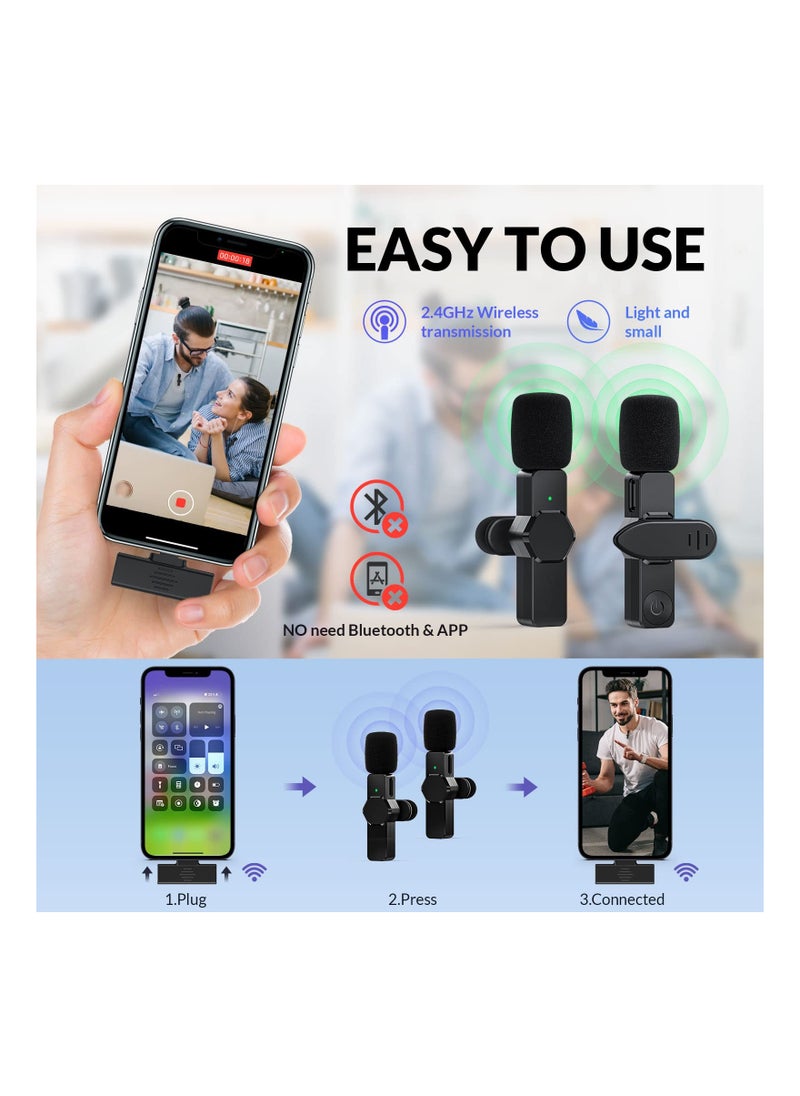 KASTWAVE - Wireless Lavalier Microphone for iPhone iPad, Plug-Play Wireless Lapel Mic with 3 Level Noise Reduction Auto-Sync for Video Recording, for TikTok YouTube Facebook Live Stream with 2 Pack Wireless Mics - Image 1