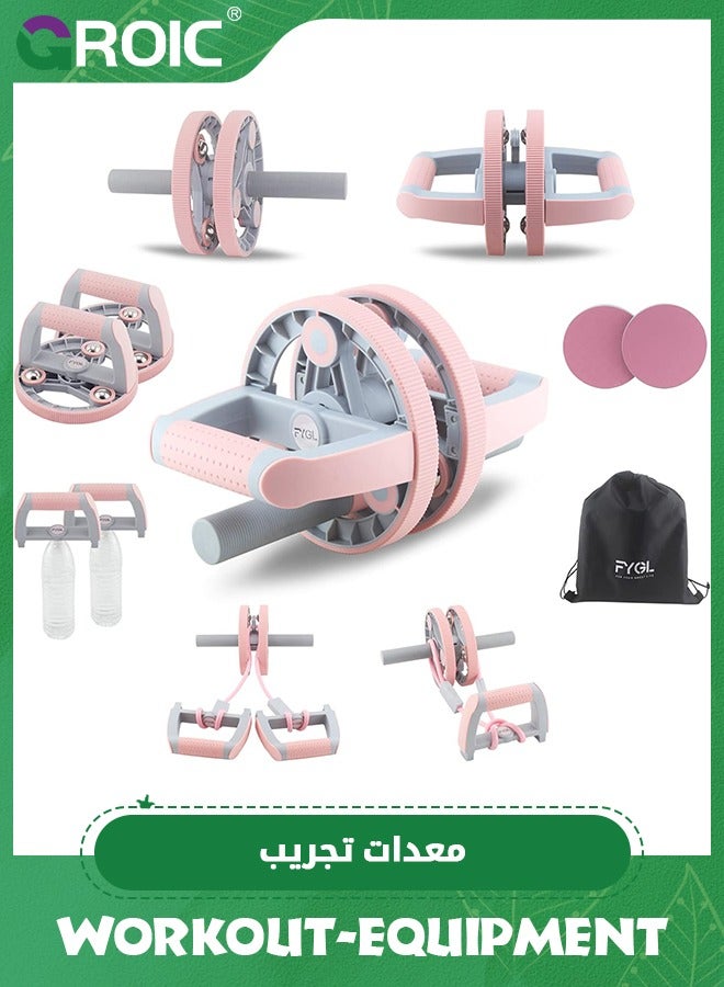 GROIC معدات تمرين 14 في 1، صالة الألعاب الرياضية المنزلية، جهاز آب رولر، قضبان الدفع، مجموعات الدمبل، أجراس كيتل، أربطة المقاومة، مدرب الظنبوب، قرص التدليك، دعم التمدد، تمرين الزنبرك، عجلة البطن - Image 1