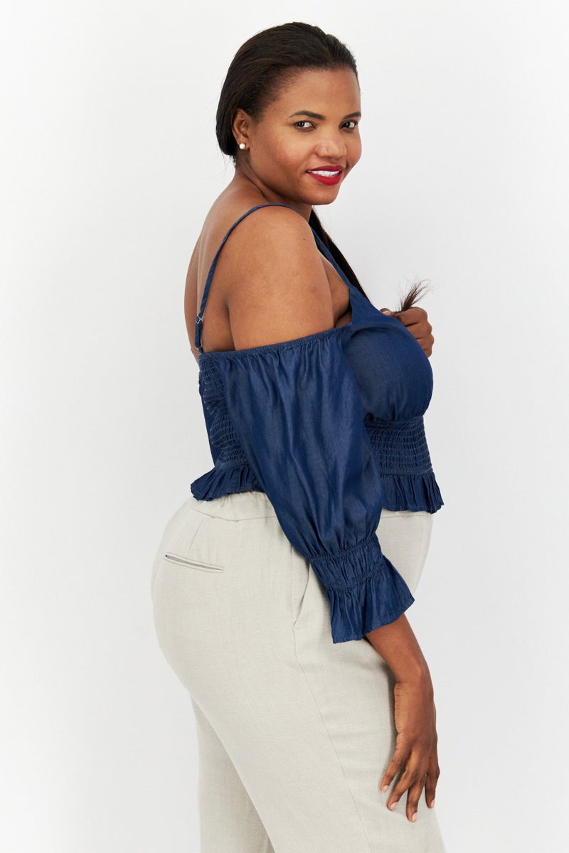 Urban Bliss Women Sweetheart Long Sleeves Plain Top, Navy  - Image 3