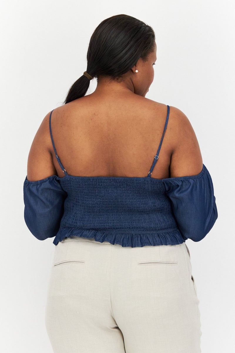 Urban Bliss Women Sweetheart Long Sleeves Plain Top, Navy  - Image 4