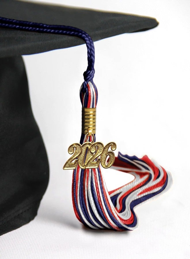 Endea Graduation شرابة تخرج إنديا ثلاثية الألوان مختلطة مع قطرة ذهبية على شكل تاريخ (أزرق داكن/أحمر/أبيض، 2026) - Image 4