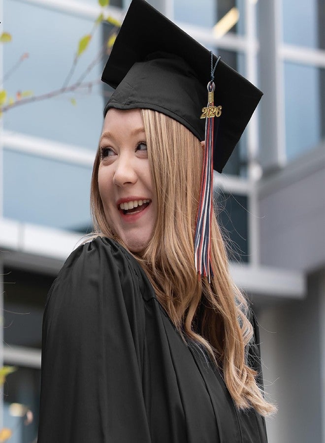 Endea Graduation شرابة تخرج إنديا ثلاثية الألوان مختلطة مع قطرة ذهبية على شكل تاريخ (أزرق داكن/أحمر/أبيض، 2026) - Image 5