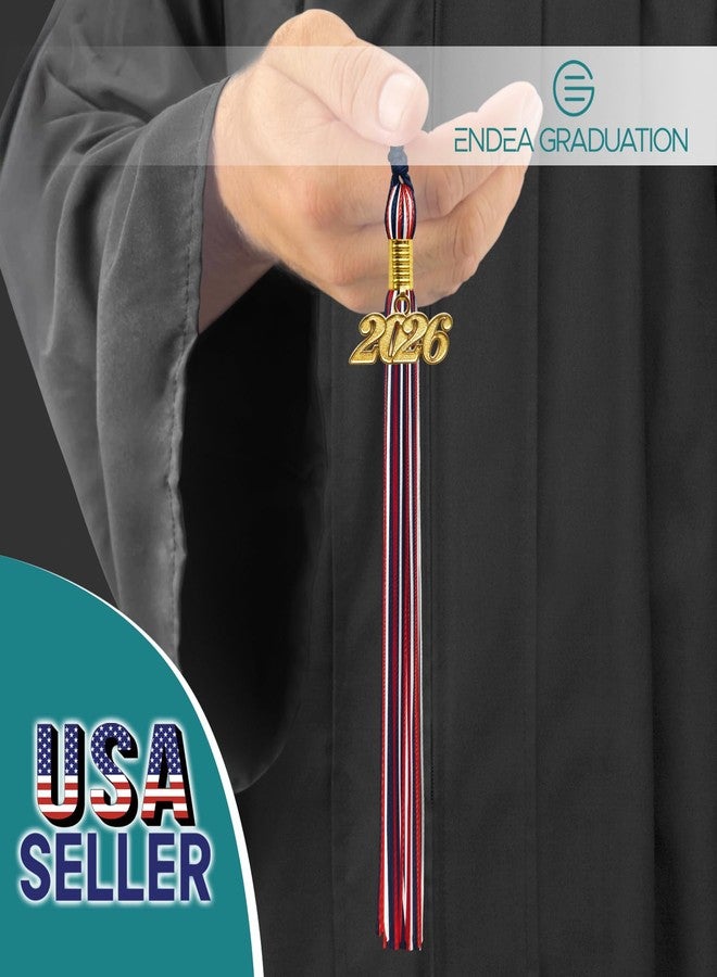 Endea Graduation شرابة تخرج إنديا ثلاثية الألوان مختلطة مع قطرة ذهبية على شكل تاريخ (أزرق داكن/أحمر/أبيض، 2026) - Image 2