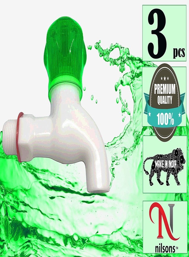 Nilsons® PVC Bib Cock,Plastic bib tap for Bathroom,Kitchen,washbasin,Garden,Outdoor Combo (1/2", 15 mm) (3 pcs, Crystal Green) - Image 2