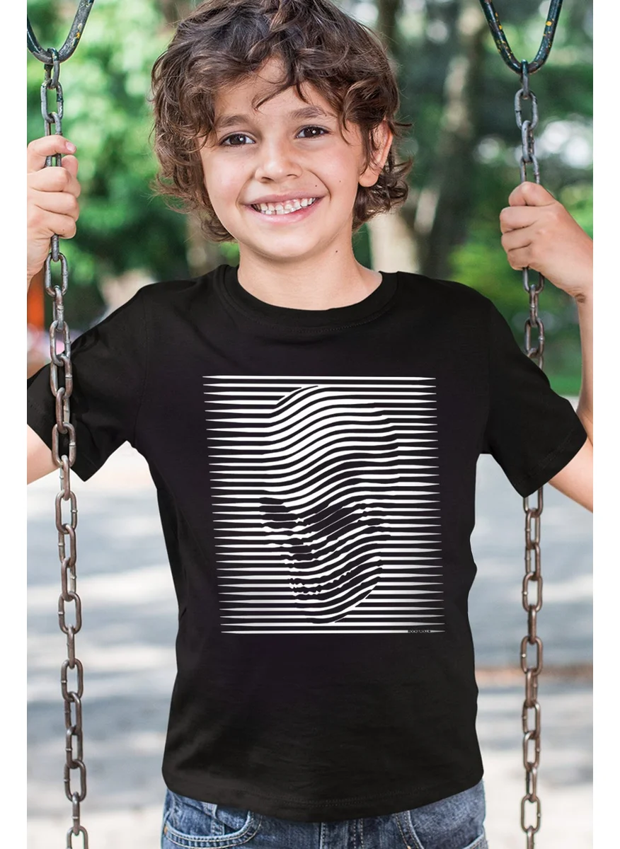 Rock&Roll Stripe Head Black Short Sleeve Boys T-Shirt