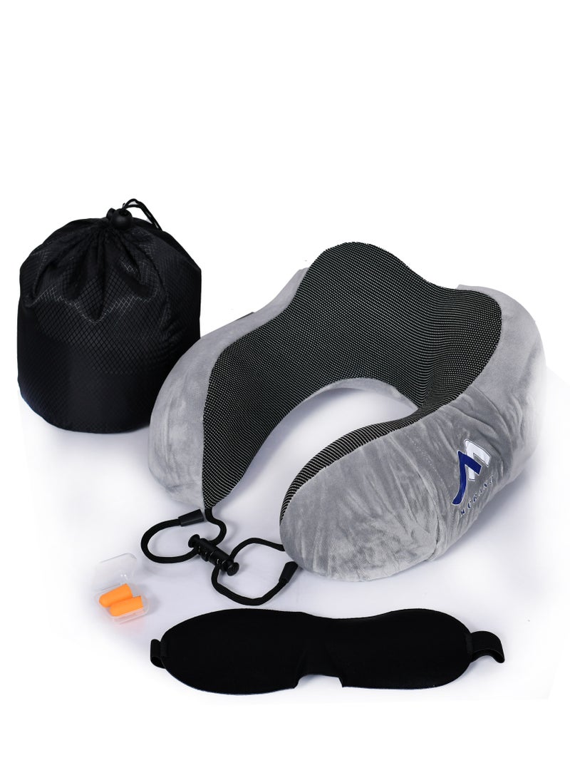 Travel neck pillow for sleeping made of pure memory foam GREY  - Image 1