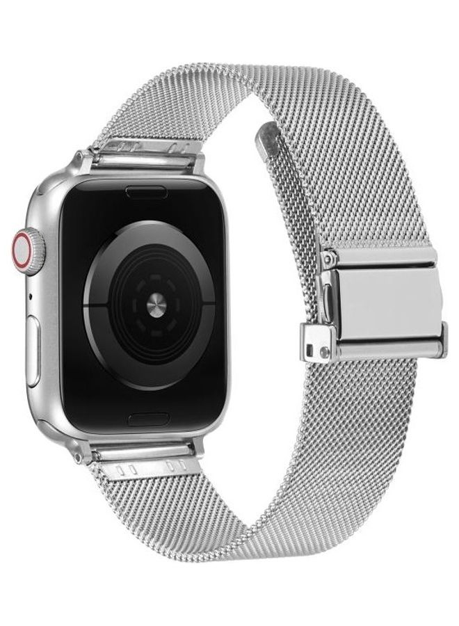 NIBEMINENT Watchband For Apple Watch Series 7 6 & SE 5 4 3 2 1 Silver - Image 2