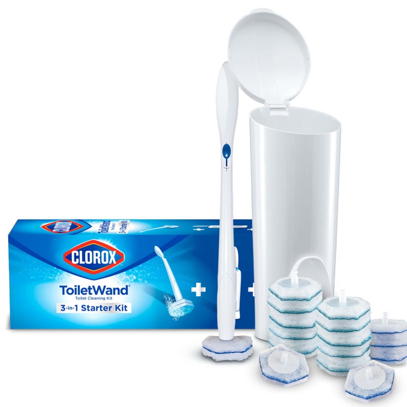 CLOROX ToiletWand Toilet Bowl Cleaner- Toilet Brush, Storage Caddy and 16 Disinfecting Refill Heads - Image 1