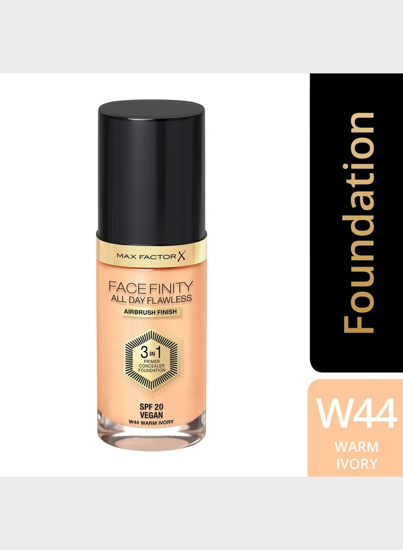 Max Factor Max Factor Facefinity All Day Flawless 3 in 1 Foundation – W44 – Warm Ivory, 30ml