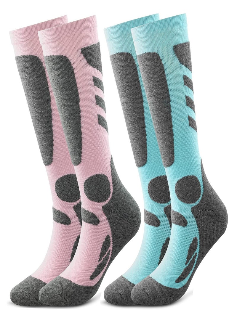 SYOSI Women's Ski Socks for Skiing Snowboarding Outdoor Sports 2 Pack Winter Performance Socks Pink Blue  - Image 1