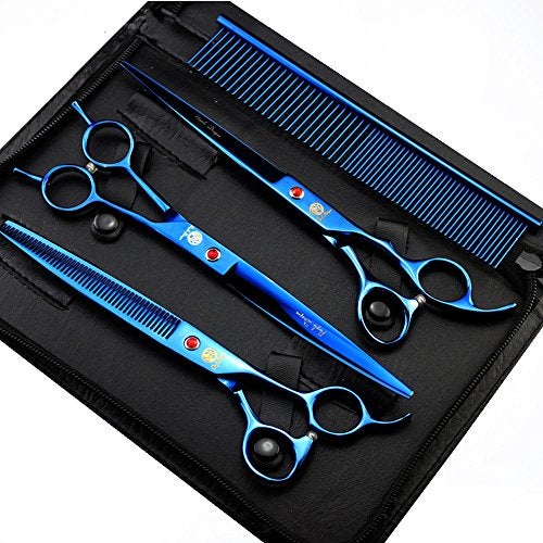 Purple Dragon 8 inch 3 in 1 Professional Pet Grooming Thinning Scissors - Upward Curved Shears and Dog Hair Cutting Scissor - Perfect for Pet Groomer or Family DIY Use (Blue) - Image 1