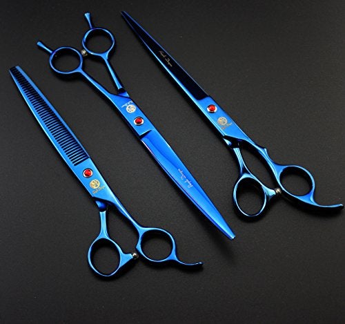 Purple Dragon 8 inch 3 in 1 Professional Pet Grooming Thinning Scissors - Upward Curved Shears and Dog Hair Cutting Scissor - Perfect for Pet Groomer or Family DIY Use (Blue) - Image 5