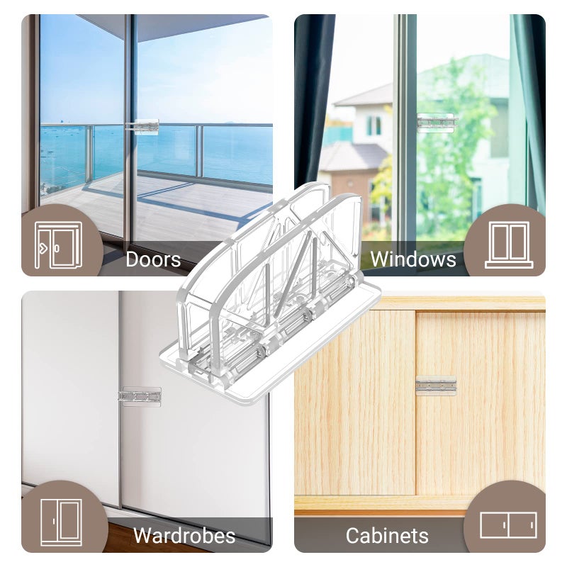WINONLY Sliding Door Lock Window Locks - 2 Pack Sliding Glass Door Lock for Child Safety Closet Door Security Locks for Kids Home Security Door Lock Safety Childproof for Inside Flip Door Latches Bar Stopper - Image 4