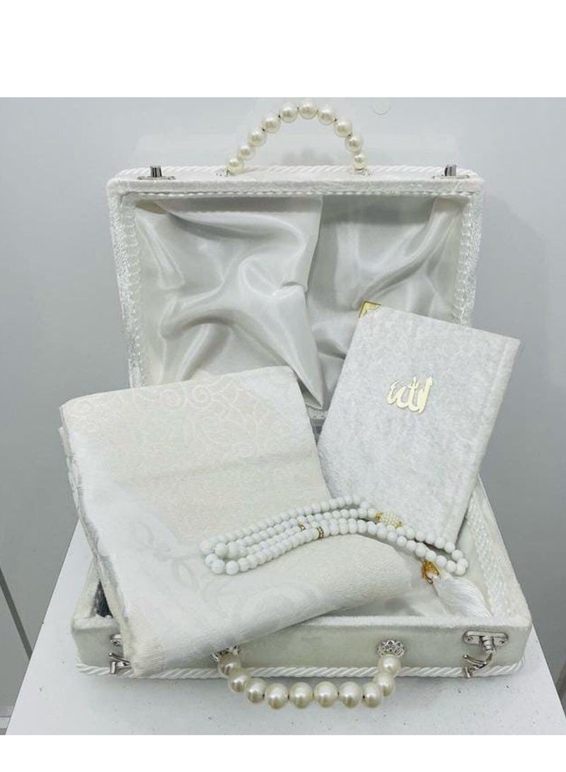 Prayer Mat with Quran and Pearl of Tasbeeh Gift Set