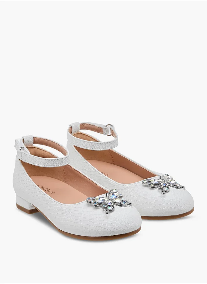 جونيورز Girls Butterfly Embellished Ballerina Shoes with Hook and Loop Closure