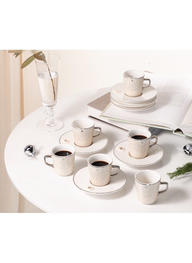 SIDDIQ Asala Turkish Coffee Cup & Saucer Creamy Silver-ET2537 