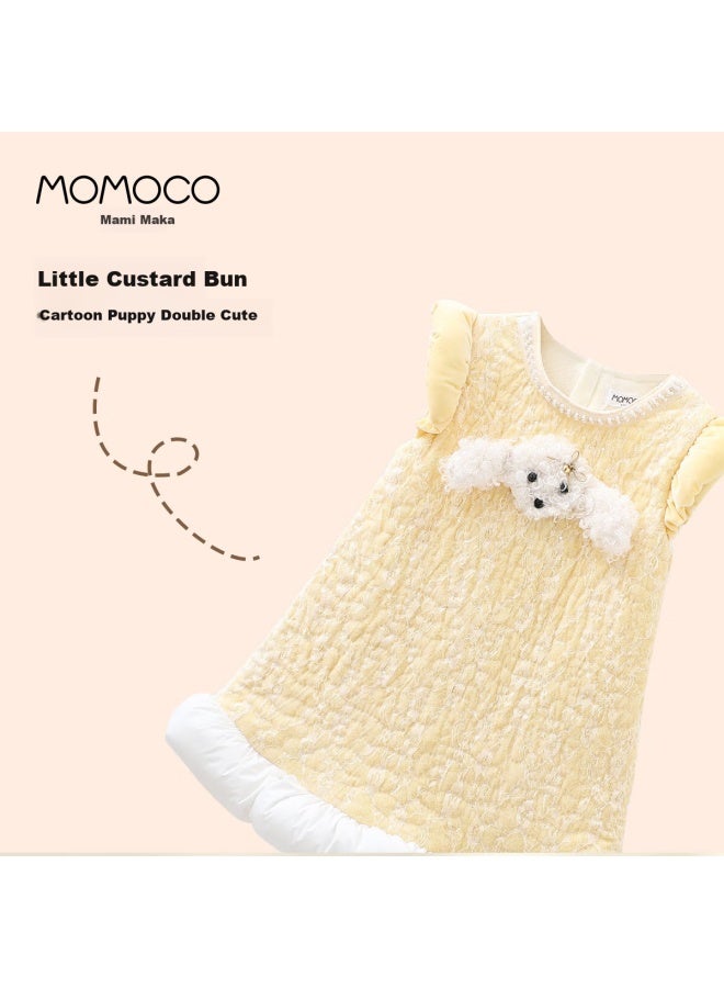 Momoco Girls' Dress Autumn Winter Stylish Vest Dress Yellow Size 90