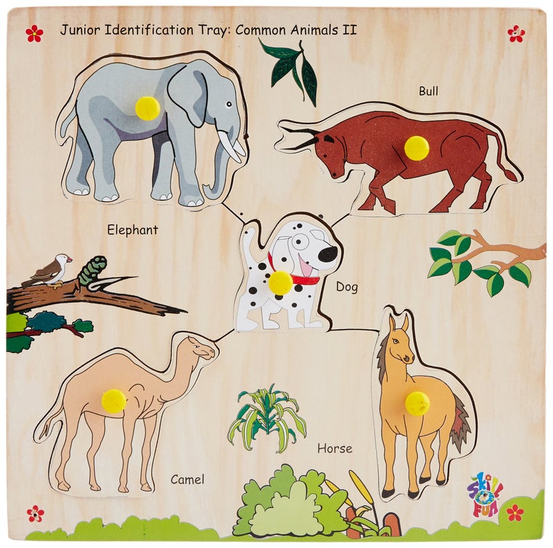 Skillofun Wooden Junior Identification Tray Common Animals II with Knobs for Kid, Multi Color - Image 4