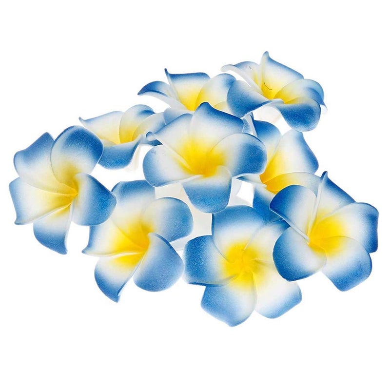 Pursuestar Pursuestar 100Pcs Blue Foam Hawaiian Frangipani Artificial Plumeria Flower Petals Cap Hair Hat Wreath Floral DIY Home Wedding Decoration 5cm 