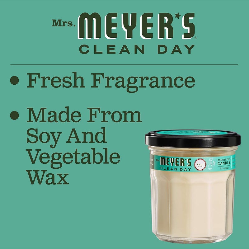 Mrs. Meyer's Clean Day Scented Soy Aromatherapy Candle, 35 Hour Burn Time, Made with Soy Wax and Essential Oils, Basil, 7.2 oz- Pack of 2 - Image 4
