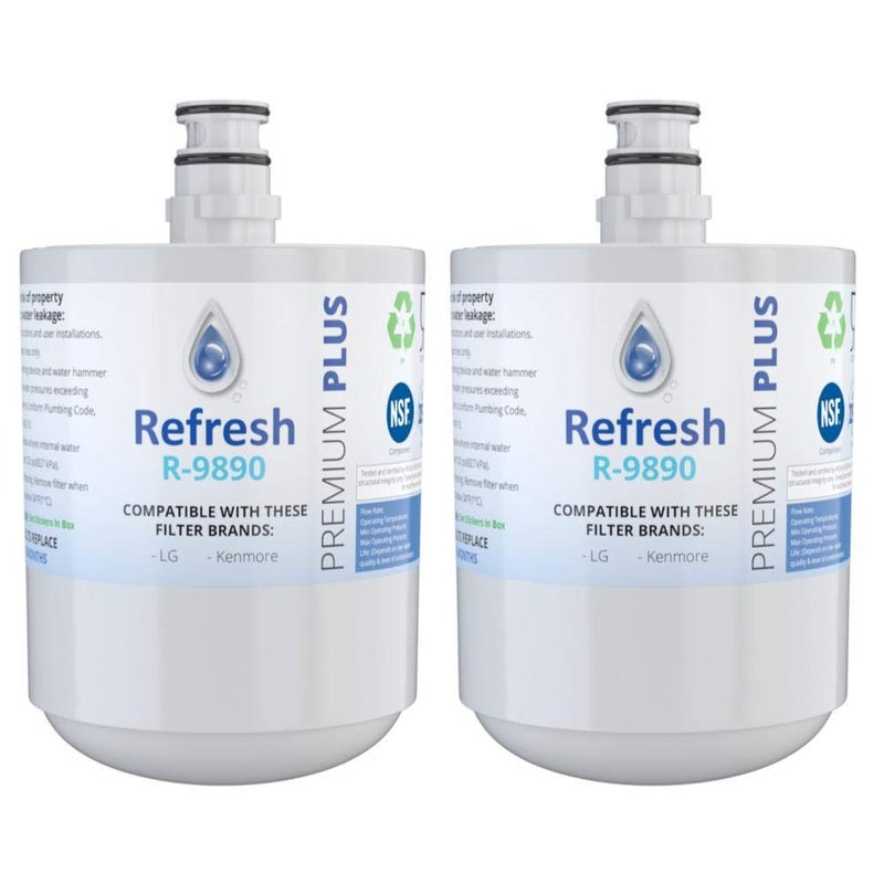 Refresh NSF53 Premium Replacement Refrigerator Water Filter Compatible with LG LT500P 5231JA2002A 5231JA2002AS ADQ72910901 ADQ72910902 ADQ72910907 and Kenmore 469890 2 Pack