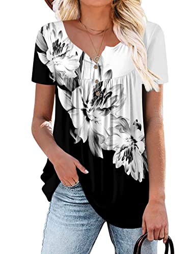 ROSELINLIN Women Tops Summer Short Sleeve Shirts Black White Blouse V Neck Pull Over Tunic Top XL - Image 5