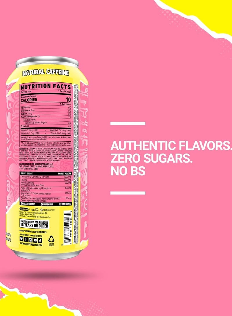Ghost Energy Zero Sugar RTD 473ml Sour Pink Lemonade Flavor - Image 2