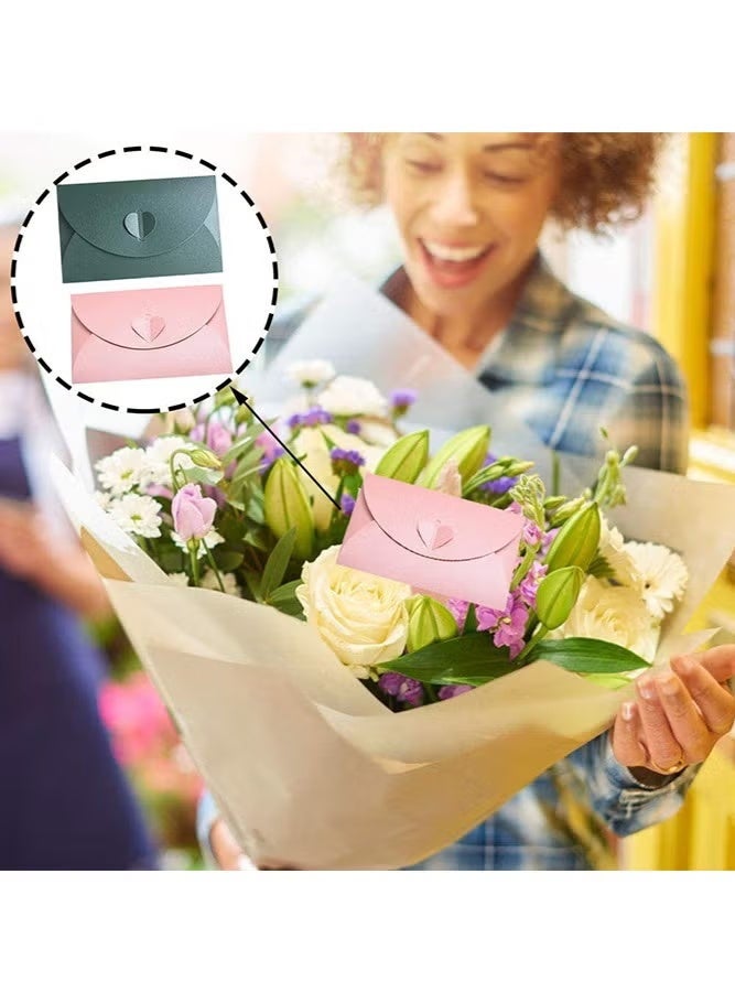 20 قطعة من الأظرف الصغيرة مع ورق لؤلؤي مبتكر على شكل قلب جميل عتيق، مشبك قلب عتيق لطيف مبتكر لحفلات الزفاف وأعياد الميلاد وبطاقات هدايا الحفلات، باللون الوردي/الأخضر - Image 5