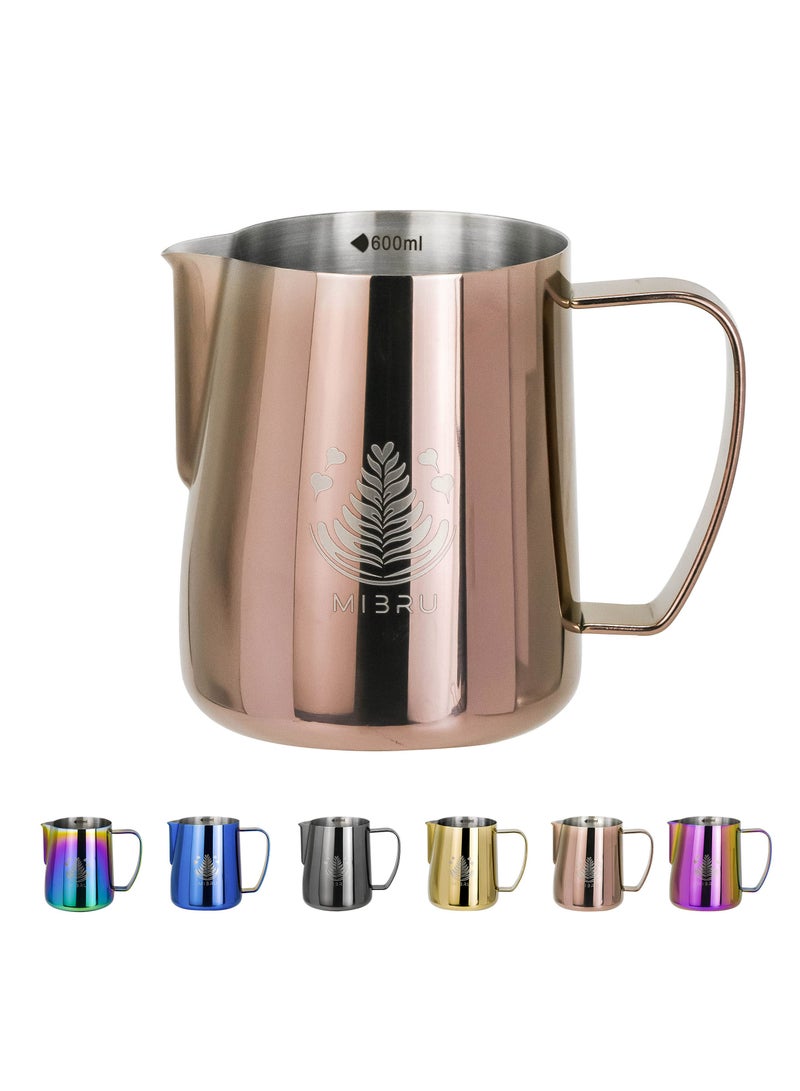ميبرو بتشر حليب مع مقياس لتحضير القهوة و الكابتشينو وتبخير احترافي إبريق لصنع رغوة الحليب من الستانلس ستيل روز جولد 600 مل - Image 1