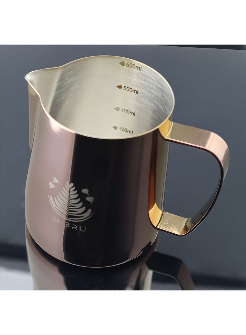 ميبرو بتشر حليب مع مقياس لتحضير القهوة و الكابتشينو وتبخير احترافي إبريق لصنع رغوة الحليب من الستانلس ستيل روز جولد 600 مل - Image 4
