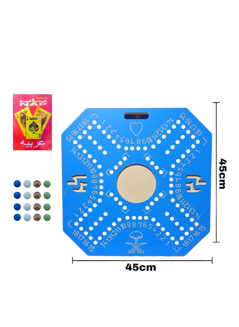 StarKids - Jakaroo board game for two and four players, blue color, fun for families and with friends. The game consists of a wooden board, a set of colored balls and cards 45cm*45cm - Image 1