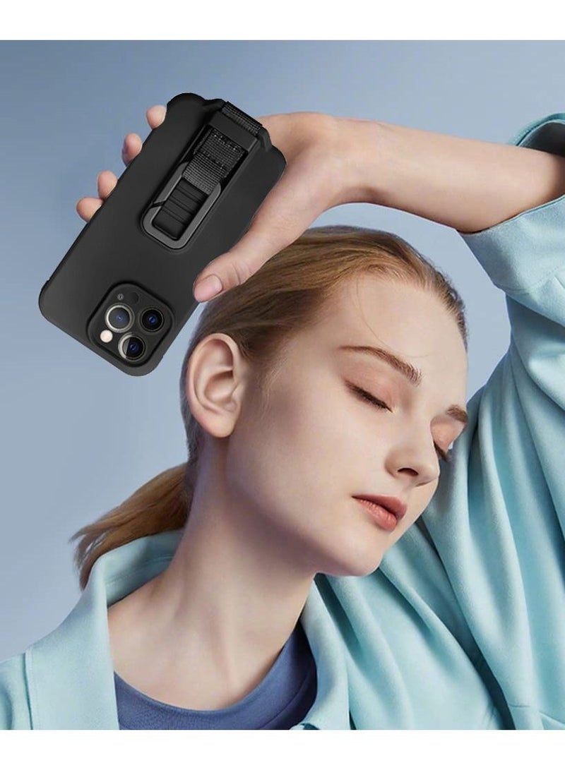 CATANES iPhone 13 Pro Case Soft Silicone Foldable Kickstand Buckle Hook Back Cover Black - Image 5