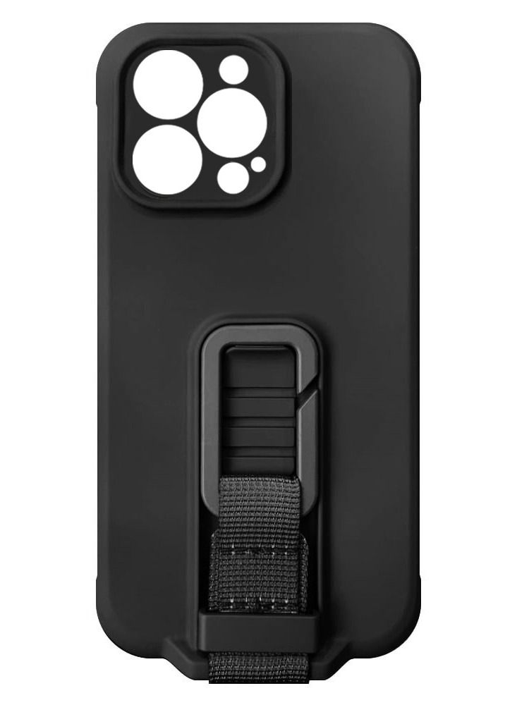 CATANES iPhone 13 Pro Case Soft Silicone Foldable Kickstand Buckle Hook Back Cover Black - Image 3