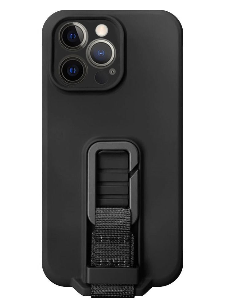 CATANES iPhone 13 Pro Case Soft Silicone Foldable Kickstand Buckle Hook Back Cover Black - Image 2