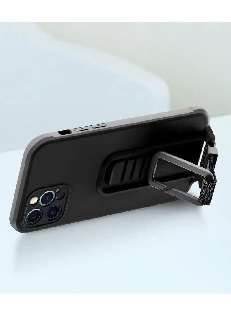 CATANES iPhone 13 Pro Case Soft Silicone Foldable Kickstand Buckle Hook Back Cover Black - Image 1
