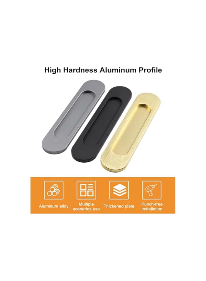 S-TOP Self-Stick Oval Sliding Door Pulls 2pcs Matte Black Aluminum Alloy Flush Pull Punch-Free Handle for Sliding Barn Door Windows Cabinets/18cm (Matte Gold） - Image 2