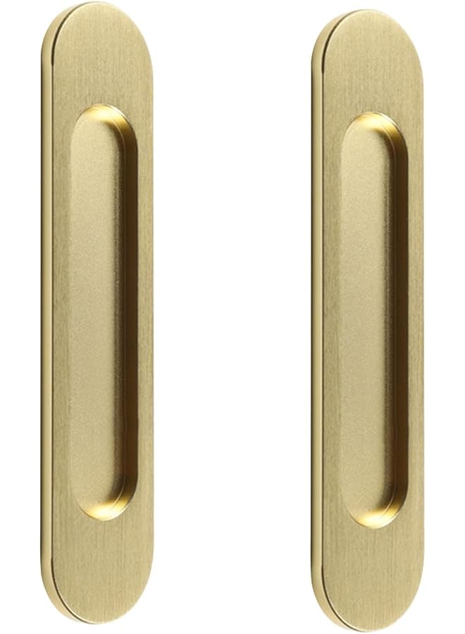 S-TOP Self-Stick Oval Sliding Door Pulls 2pcs Matte Black Aluminum Alloy Flush Pull Punch-Free Handle for Sliding Barn Door Windows Cabinets/18cm (Matte Gold） - Image 1