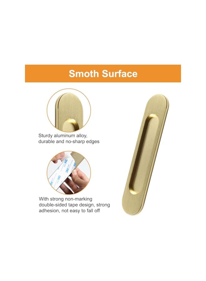 S-TOP Self-Stick Oval Sliding Door Pulls 2pcs Matte Black Aluminum Alloy Flush Pull Punch-Free Handle for Sliding Barn Door Windows Cabinets/18cm (Matte Gold） - Image 3