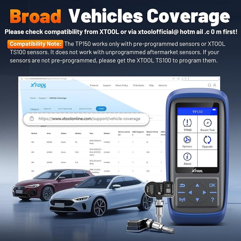 أداة اكس  اكس تول اداة برمجة TP150 TPMS، اداة اعادة تعلم نظام مراقبة ضغط الاطارات 2026، تنشيط/اعادة تعلم/تشخيص جميع مستشعرات TPMS المعروفة، مستشعرات TS100 من اكس تول (315/433MHz)، اداة اعادة ضبط TPMS مبرمج | Activate/Reset/Diagnosis All Known TPMS Sensors, Program XTOOL TS100 Sensors (315/433MHz), TPMS Reset Tool TPMS Programmer - Image 4
