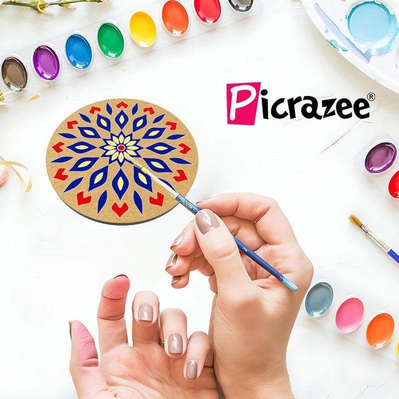 PICRAZEE DIY Engineered Pine MDF Pre-Marked 12 Round Plates Size 4x4 inch and 5.5 mm Thickness– Ideal for Art and Craft, Resin Art, Decoupage, and DIY Projects - Image 4